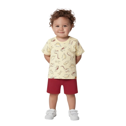 Conjunto Manga Curta Alakazoo! Infantil Masculino Dinossauro Em Cotton 1/3