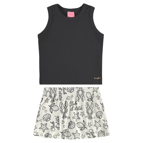 Conjunto Regata Kamylus Juvenil Feminino Mar Com Short Saia Em Malha Canelada 12/16