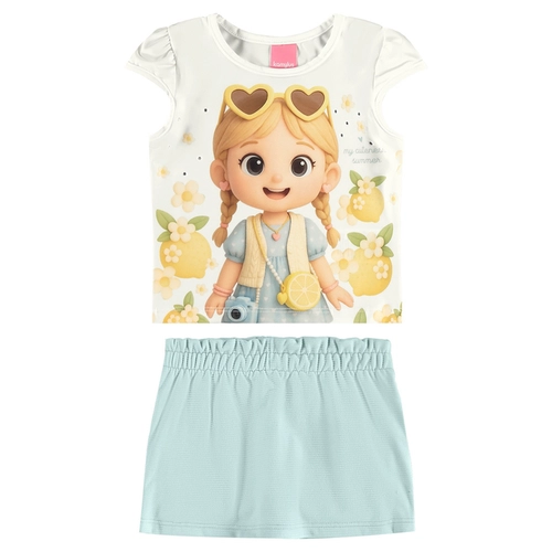 Conjunto Regata Kamylus Infantil Feminino Com Short Saia Garotinhas Em Malha Tchibum 1/3