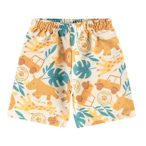 Conjunto Manga Curta Kamylus Infantil Masculino Animaizinhos Em Meia Malha Penteada 1/3
