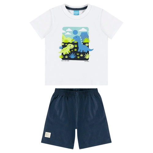 Conjunto Manga Curta Kamylus Infantil Masculino Dinossauro Em Meia Malha Penteada 1/3