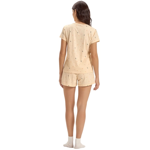 Pijama Manga Curta Cor Com Amor Feminino Adulto "Paris" Em Malha Comfort