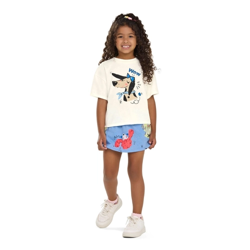 Conjunto Manga Curta Elian Infantil Feminino Blusa E Shorts Saia Meia Malha 4/8