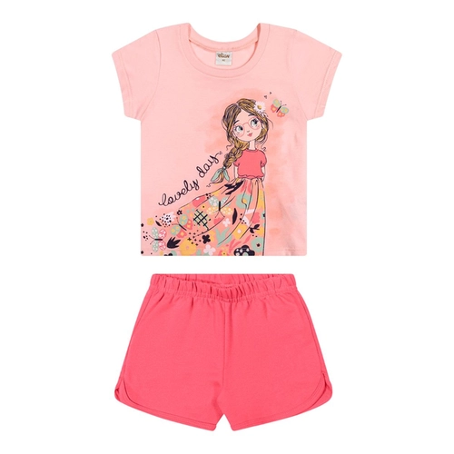 Conjunto Manga Curta Elian Infantil Feminino Blusa Estampas Variadas E Shorts Moletinho 4/8