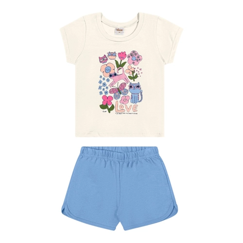 Conjunto Manga Curta Elian Infantil Feminino Blusa Estampas Variadas E Shorts Moletinho 4/8