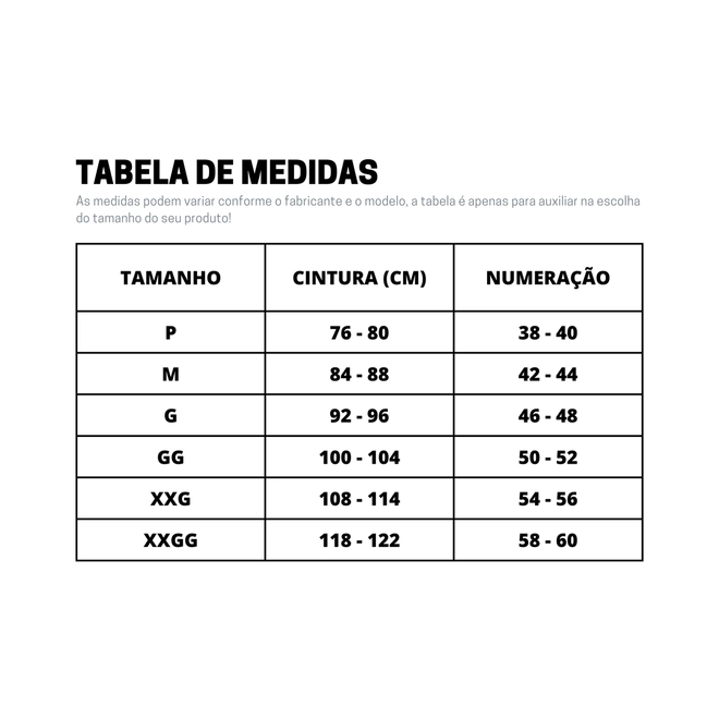 Tabela de Medidas