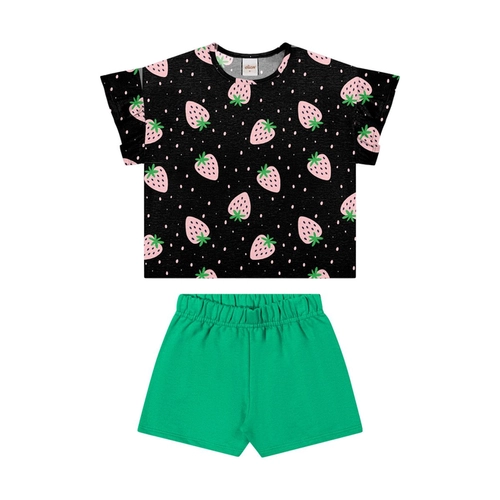 Conjunto Manga Curta Elian Juvenil Feminino Blusa Estampada E Shorts Moletinho
