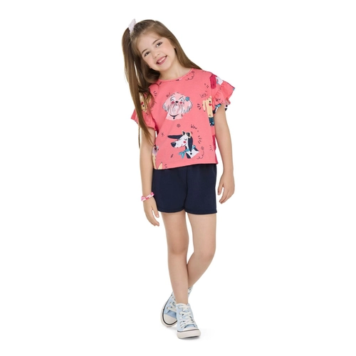 Conjunto Manga Curta Elian Juvenil Feminino Blusa Estampada E Shorts Moletinho
