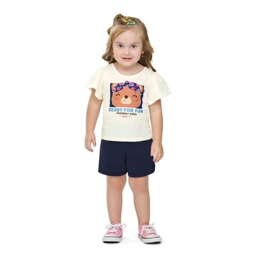 Blusa Manga Curta Elian Feminina Infantil Ursinha Em Meia Malha Algodão 1/3