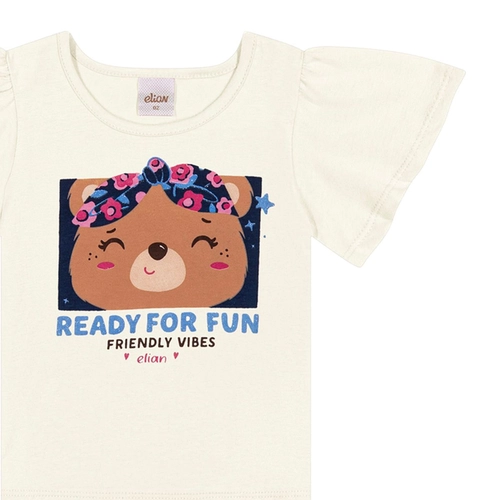 Blusa Manga Curta Elian Feminina Infantil Ursinha Em Meia Malha Algodão 1/3