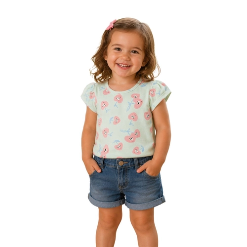 Blusa Manga Curta Elian Feminina Infantil Estampas Variadas Em Cotton 1/3