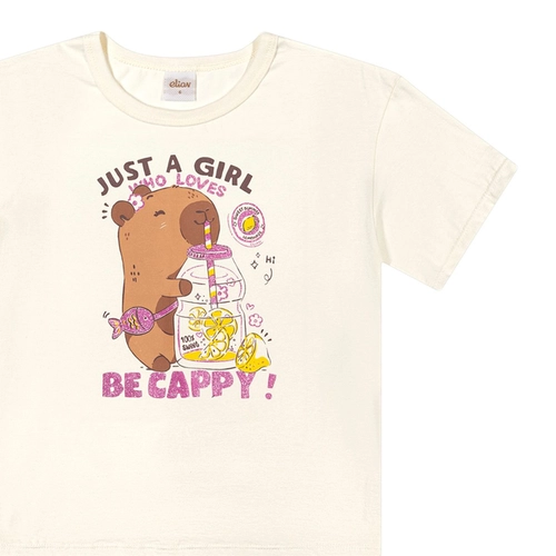 Blusa Manga Curta Elian Feminina Infantil Capivara Em Meia Malha Algodão 4/8
