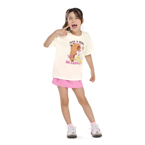 Blusa Manga Curta Elian Feminina Infantil Capivara Em Meia Malha Algodão 4/8