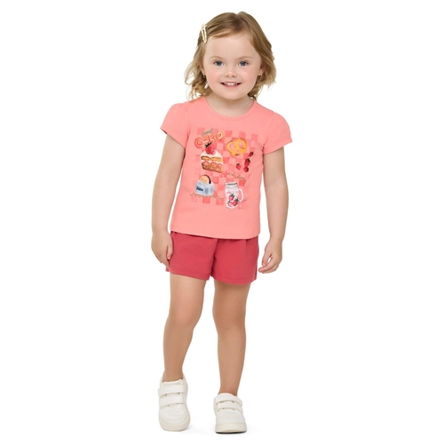 Blusa Manga Curta Elian Feminina Infantil Doces Em Cotton Leve 4/8