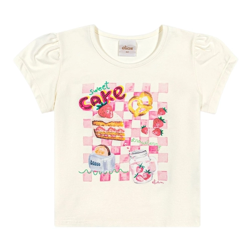 Blusa Manga Curta Elian Feminina Infantil Doces Em Cotton Leve 4/8