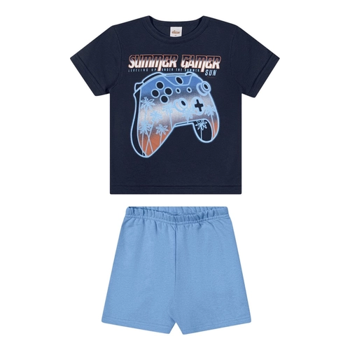 Conjunto Manga Curta Elian Infantil Masculino Camiseta Estampas Variadas E Bermuda Moletom 4/8
