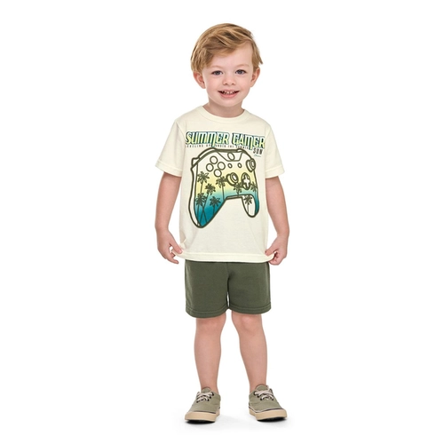 Conjunto Manga Curta Elian Infantil Masculino Camiseta Estampas Variadas E Bermuda Moletom 4/8