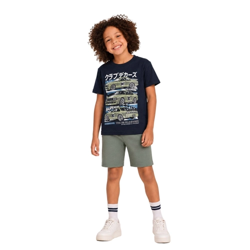 Conjunto Manga Curta Elian Infantil Masculino Camiseta Estampas Variadas E Bermuda Moletom 4/8