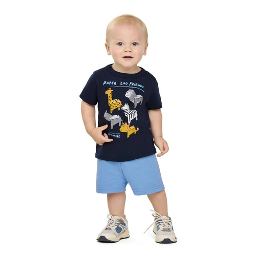 Conjunto Manga Curta Elian Infantil Masculino Camiseta Estampas Variadas E Bermuda Moletom 1/3
