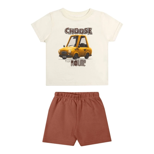 Conjunto Manga Curta Elian Infantil Masculino Camiseta Estampas Variadas E Bermuda Moletom 1/3