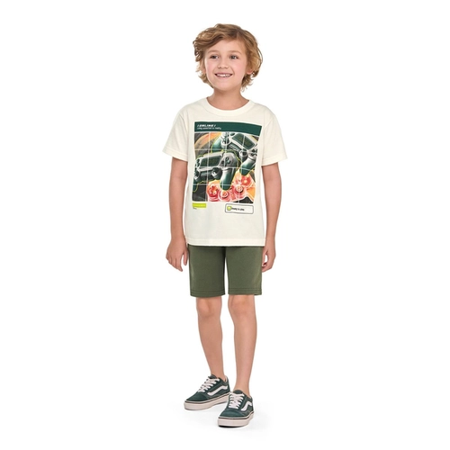 Conjunto Manga Curta Elian Juvenil Masculino Camiseta Estampas Variadas E Bermuda Moletom