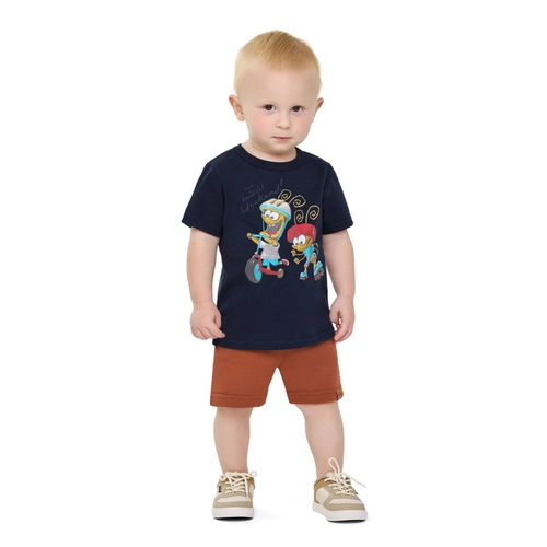 Camiseta Manga Curta Elian Infantil Masculina Meia Malha Algodão 1/3