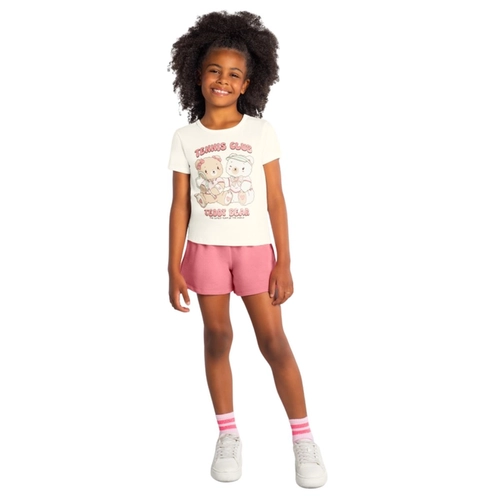 Conjunto Manga Curta Brandili Infantil Feminino Blusa Ursinhas E Shorts Moletinho Algodão 4/10