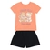Conjunto Manga Curta Brandili Infantil Feminino Blusa Ursinhas E Shorts Moletinho Algodão 4/10 - Coral Neon-Coral Neon