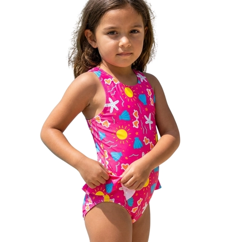 Maiô Areia do Mar Infantil Feminino Estampado Saia Estampado Em Polielastano 6/8