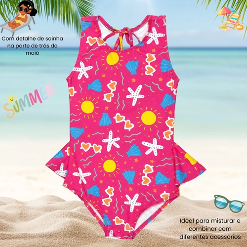 Maiô Areia do Mar Infantil Feminino Estampado Saia Estampado Em Polielastano 6/8