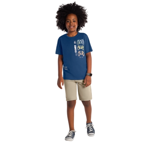 Conjunto Manga Curta Brandili Juvenil Masculino Gamer Com Bermuda Em Cotton 12/16