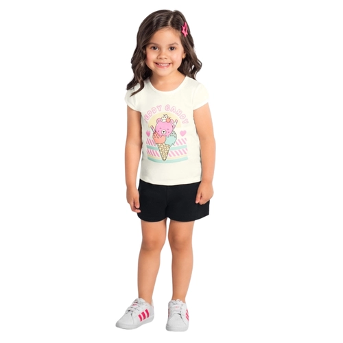Conjunto Manga Curta Brandili Infantil Feminino Ursinho Doce Em Cotton 1/3