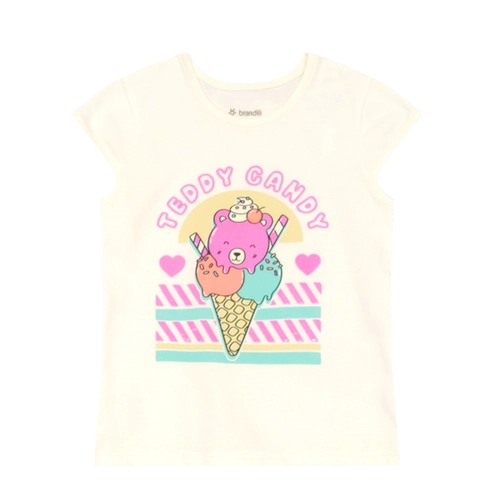 Conjunto Manga Curta Brandili Infantil Feminino Ursinho Doce Em Cotton 1/3