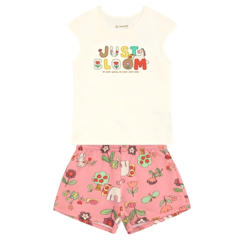 Conjunto Manga Curta Brandili Infantil Feminino Flores Em Cotton 1/3