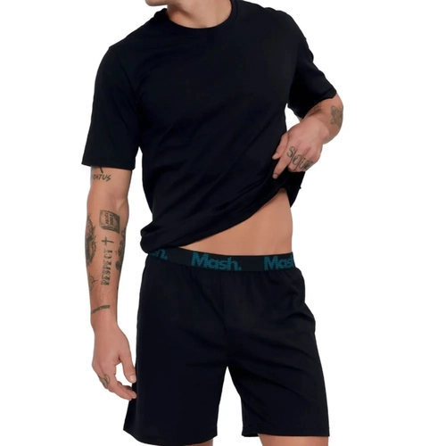 Pijama Manga Curta Mash Masculino Adulto Com Shorts Cós Elástico Em Algodão