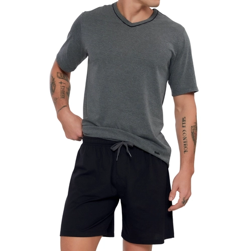 Pijama Manga Curta Mash Masculino Adulto Com Shorts Cordão Em Algodão