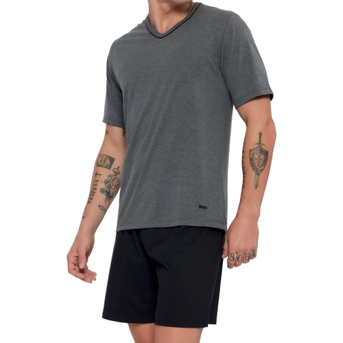 Pijama Manga Curta Mash Masculino Adulto Com Shorts Cordão Em Algodão